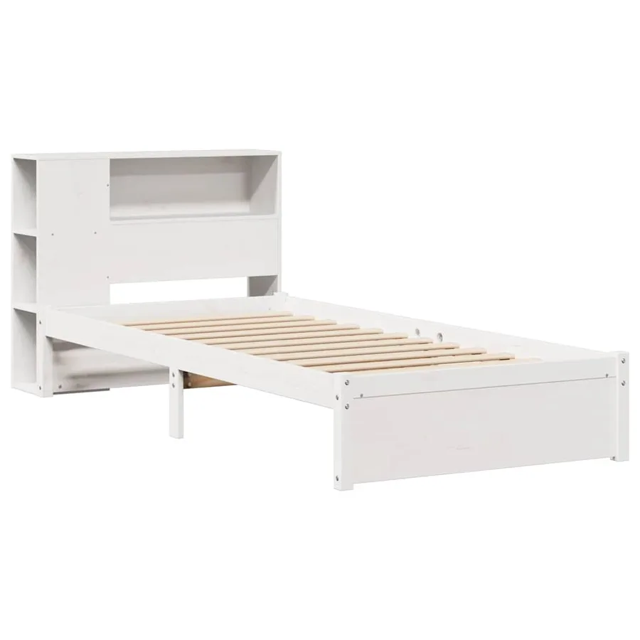 Lit bibliothèque sans matelas blanc 75x190cm bois de pin massif - 3