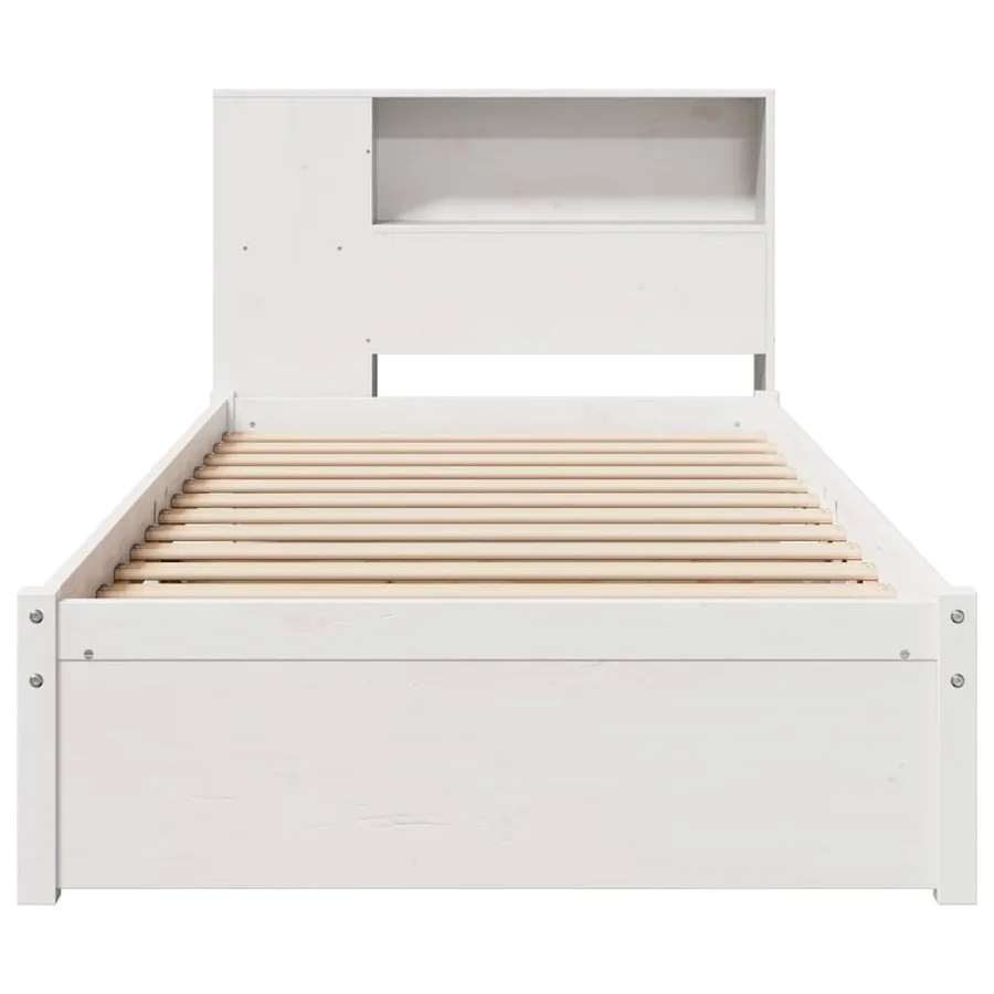 Lit bibliothèque sans matelas blanc 75x190cm bois de pin massif - 4