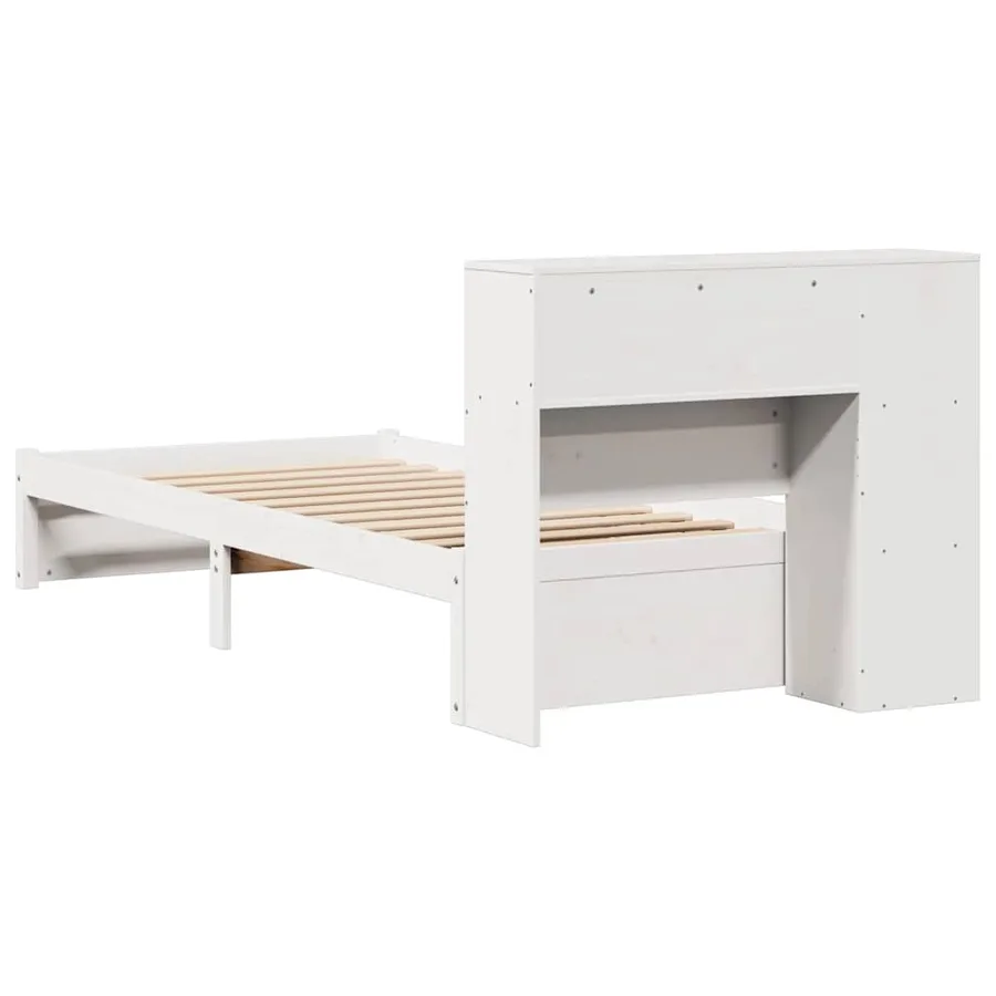 Lit bibliothèque sans matelas blanc 75x190cm bois de pin massif - 7
