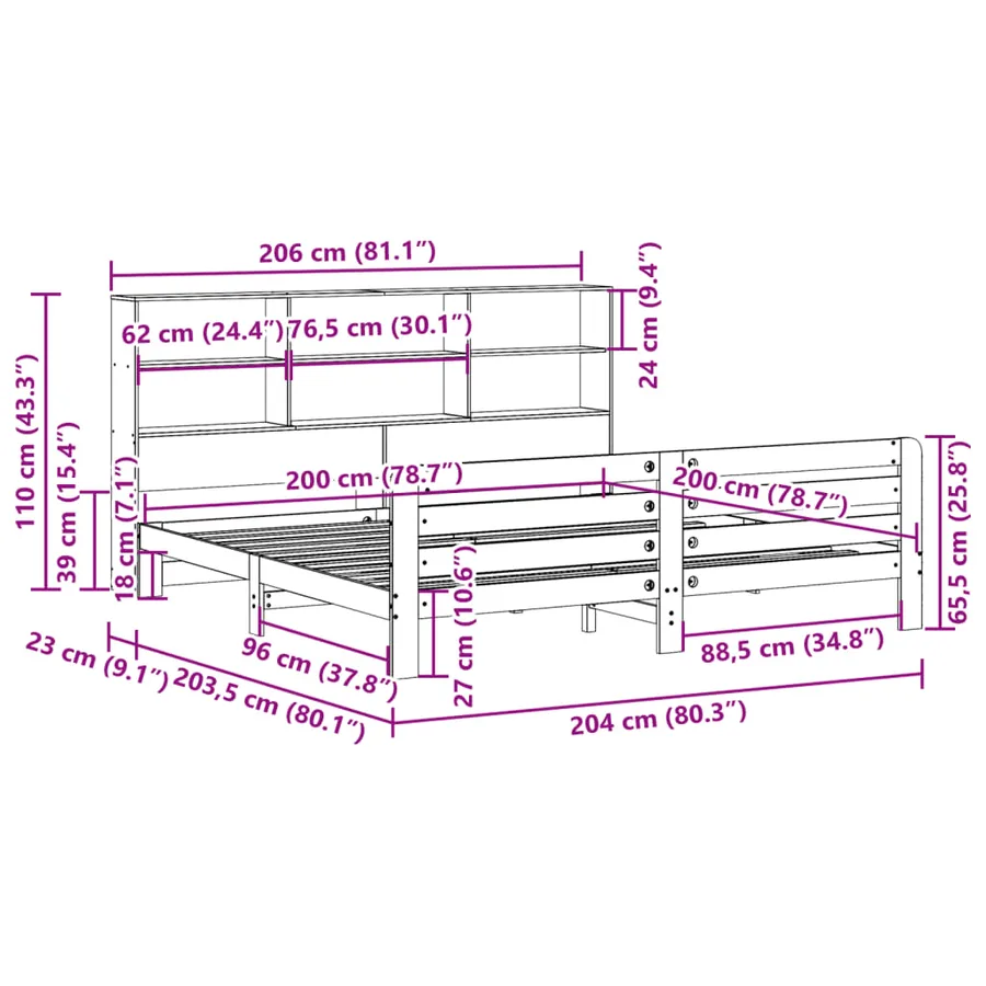 Cadre de lit sans matelas cire marron 200x200cm bois pin massif - 11