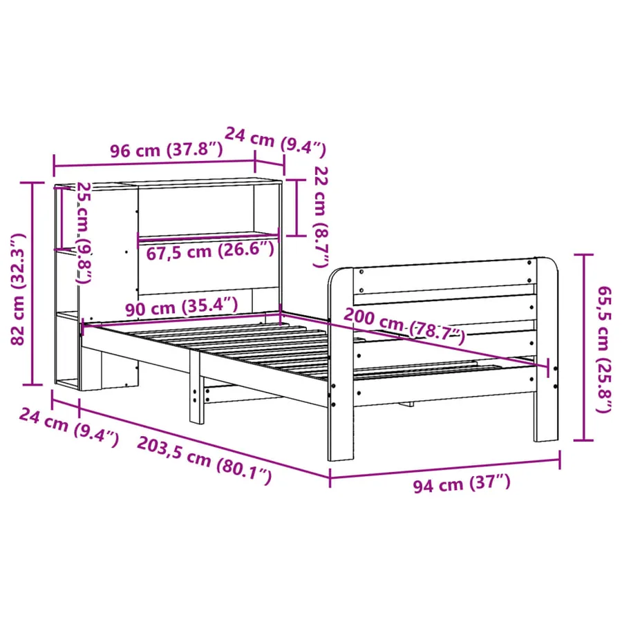 Cadre de lit sans matelas 90x200 cm bois de pin massif - 12