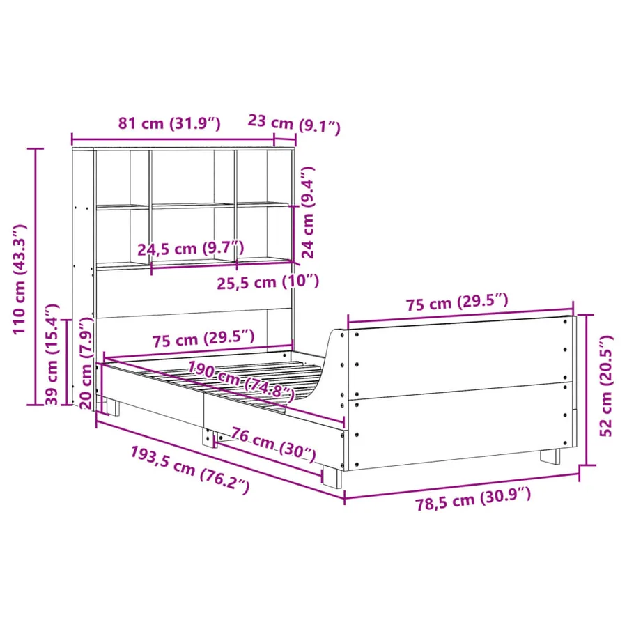 Cadre de lit sans matelas cire marron 75x190 cm bois pin massif - 12