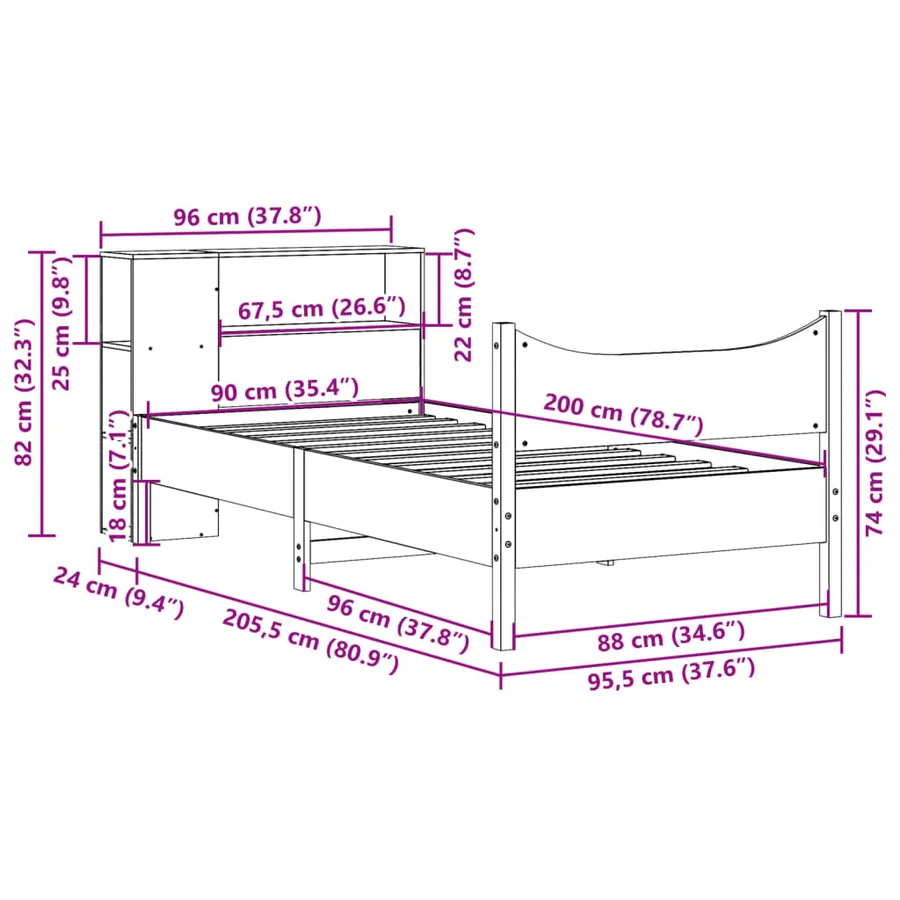 Cadre de lit sans matelas 90x200 cm bois de pin massif - 11