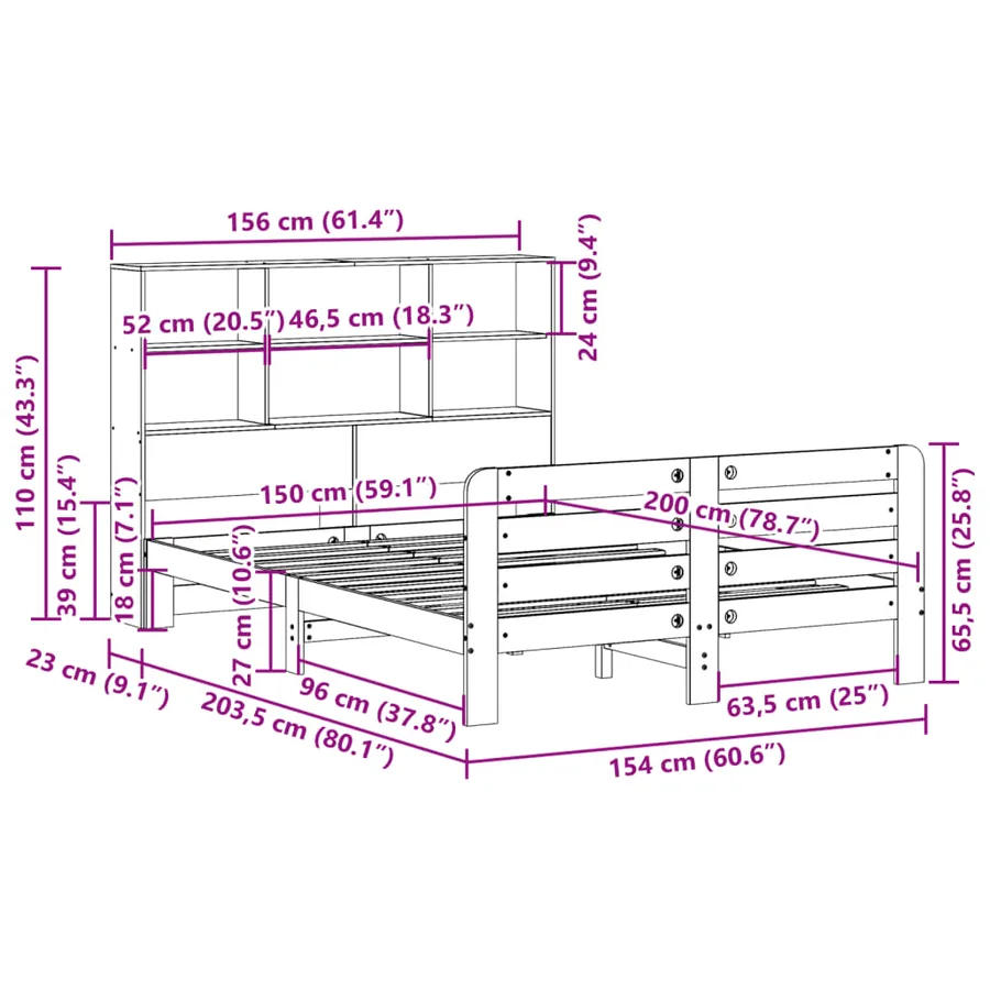 Cadre de lit sans matelas cire marron 150x200cm bois pin massif - 11