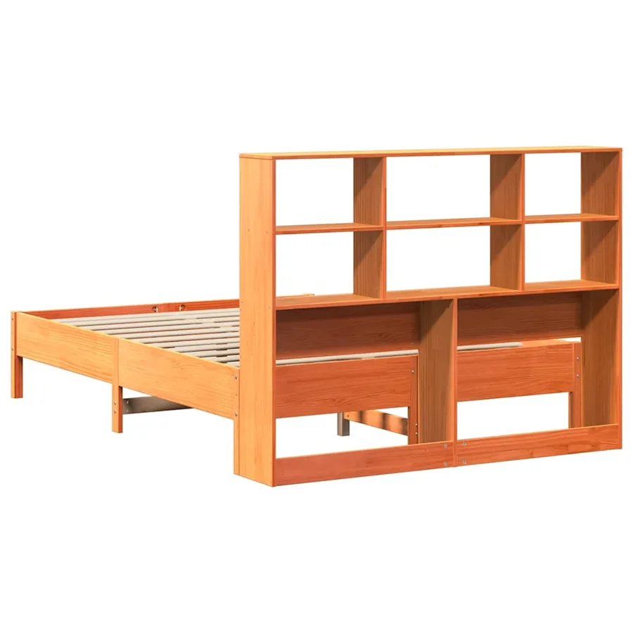 Lit bibliothèque sans matelas cire marron 150x200 cm pin massif - 6