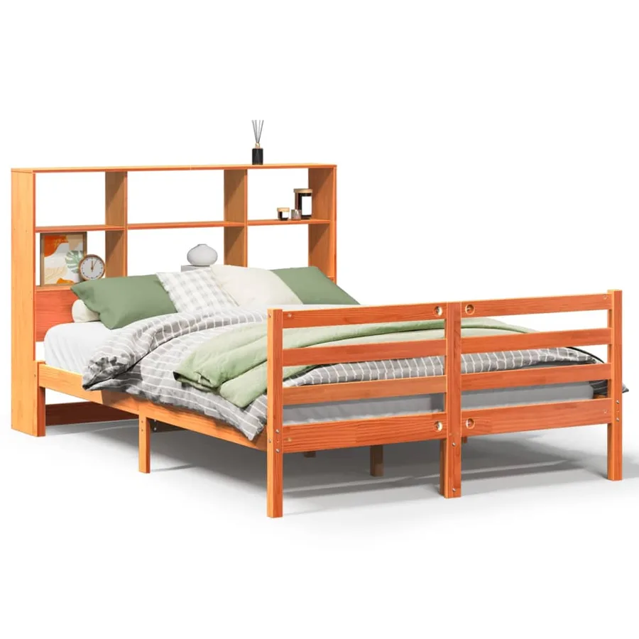 Lit bibliothèque sans matelas cire marron 120x190cm bois massif - 2