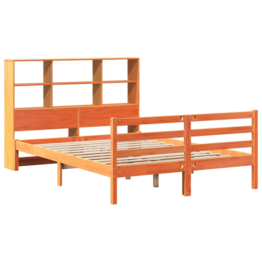 Lit bibliothèque sans matelas cire marron 120x190cm bois massif - 3