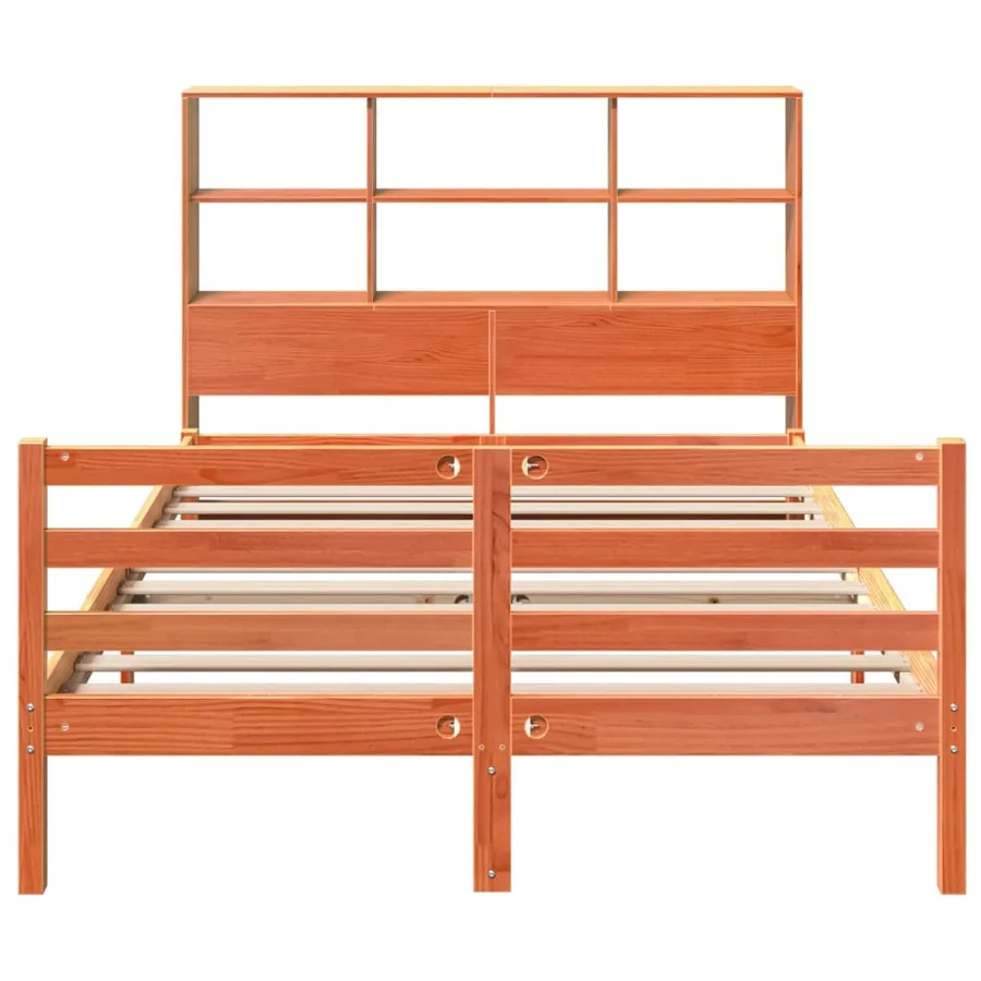 Lit bibliothèque sans matelas cire marron 120x190cm bois massif - 4