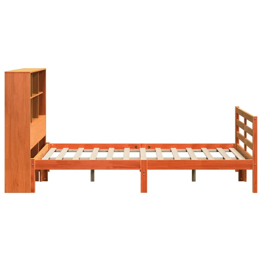 Lit bibliothèque sans matelas cire marron 120x190cm bois massif - 5