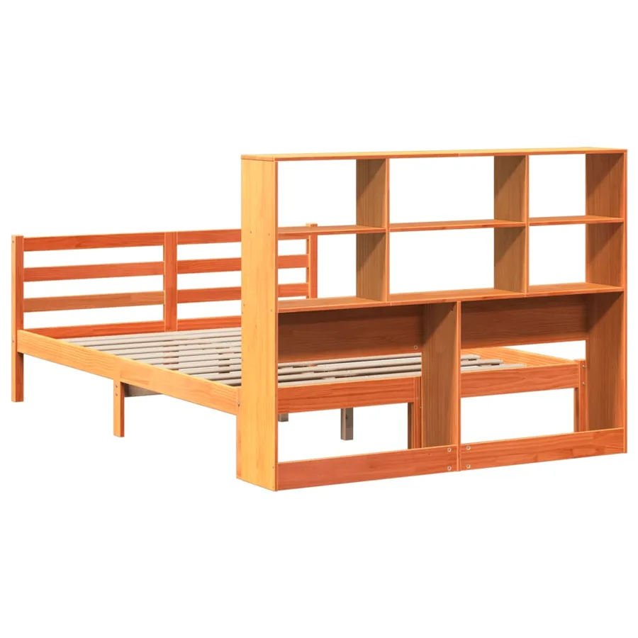 Lit bibliothèque sans matelas cire marron 120x190cm bois massif - 6
