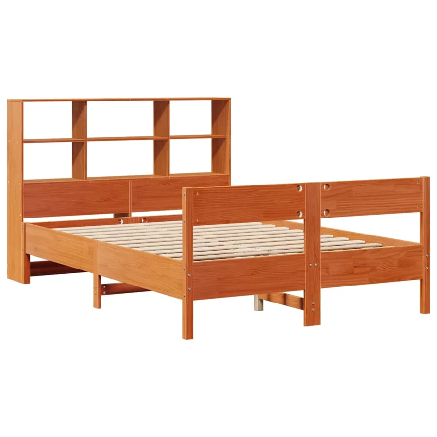 Lit bibliothèque sans matelas cire marron 120x200 cm pin massif - 3