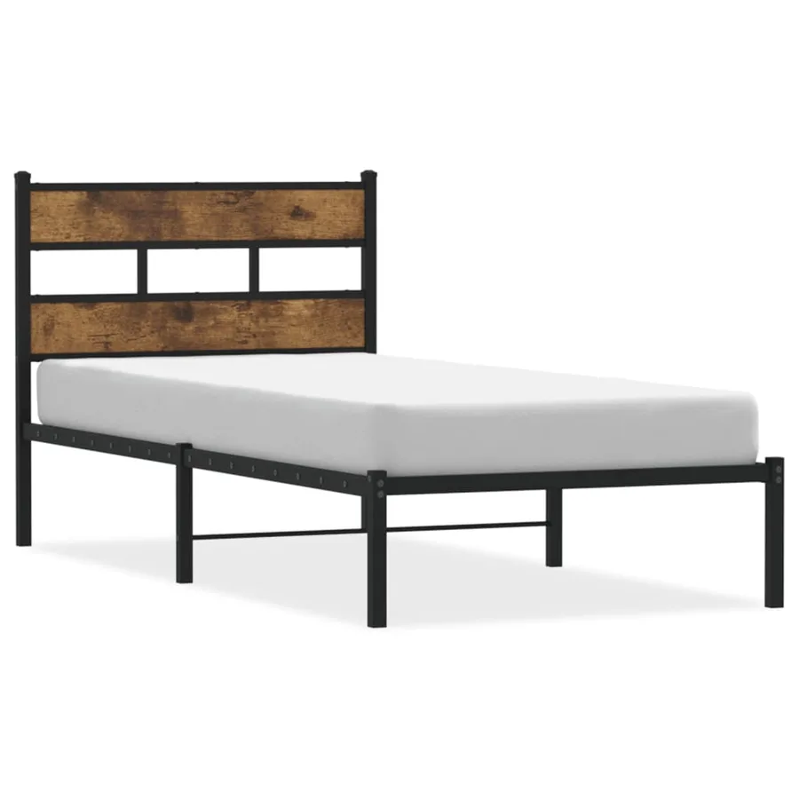 Cadre de lit en métal sans matelas chêne fumé 107x203 cm - 2