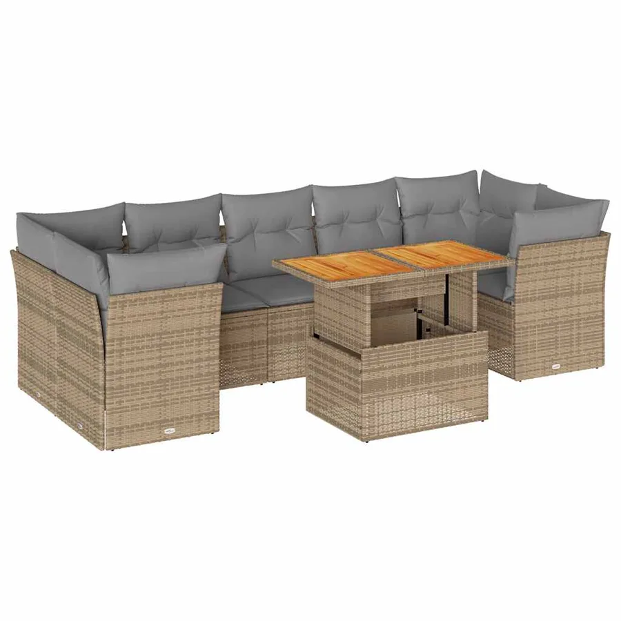 Salon de jardin avec coussins 8 pcs beige résine tressée - 2