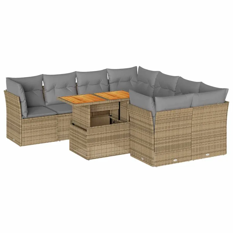 Salon de jardin avec coussins 9 pcs beige résine tressée - 2