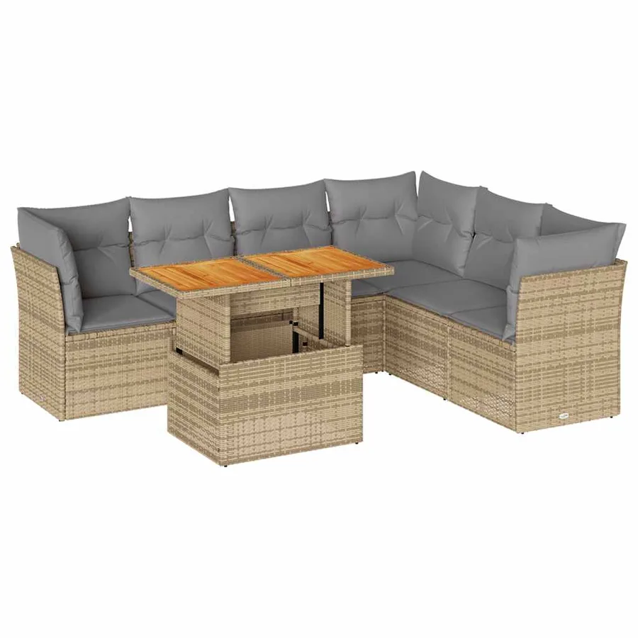 Salon de jardin avec coussins 7 pcs beige résine tressée - 2