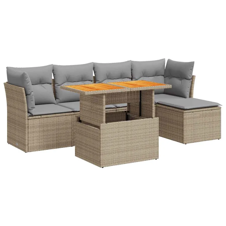 Salon de jardin avec coussins 6 pcs beige résine tressée - 2