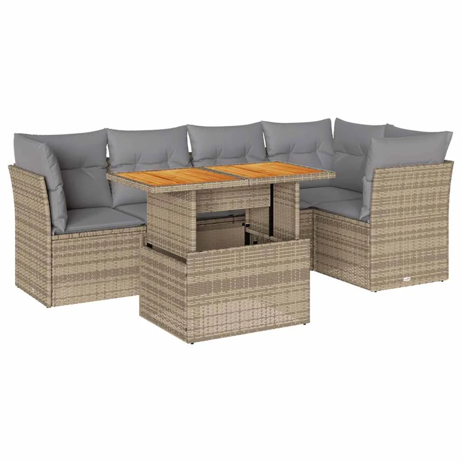 Salon de jardin avec coussins 6 pcs beige résine tressée - 2