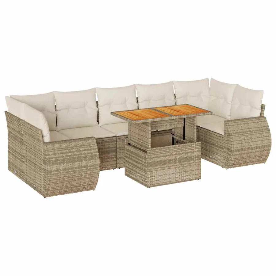 Salon de jardin avec coussins 8 pcs beige résine tressée - 2