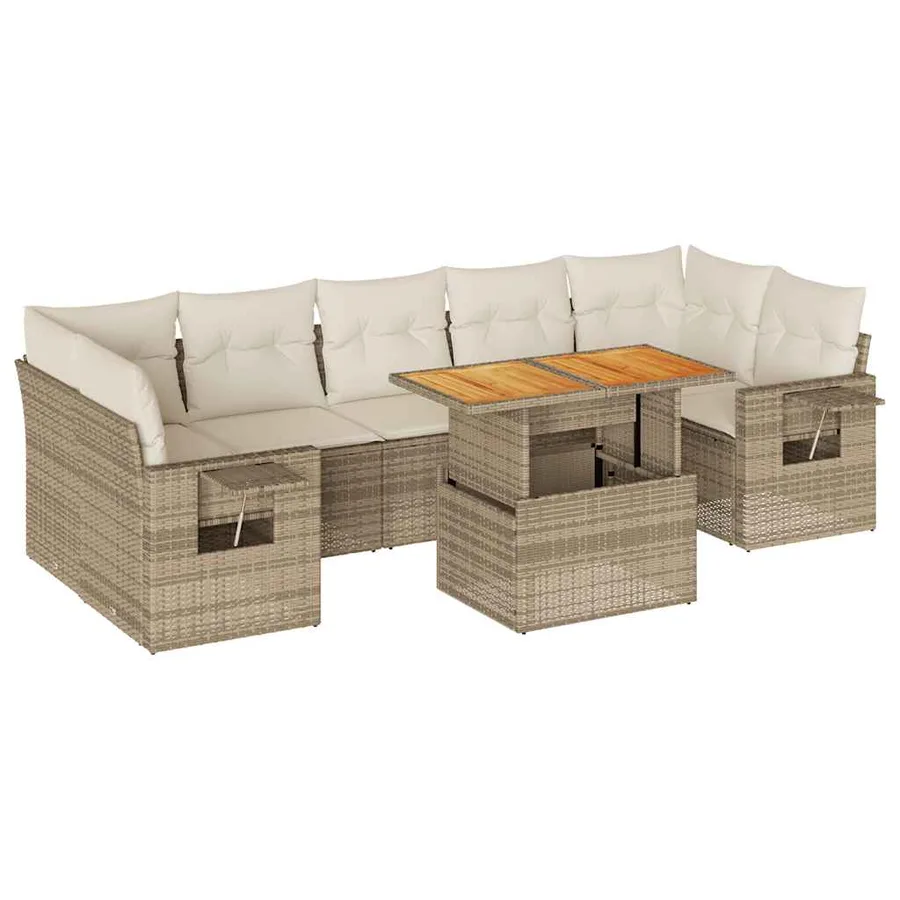 Salon de jardin avec coussins 8 pcs beige résine tressée - 2