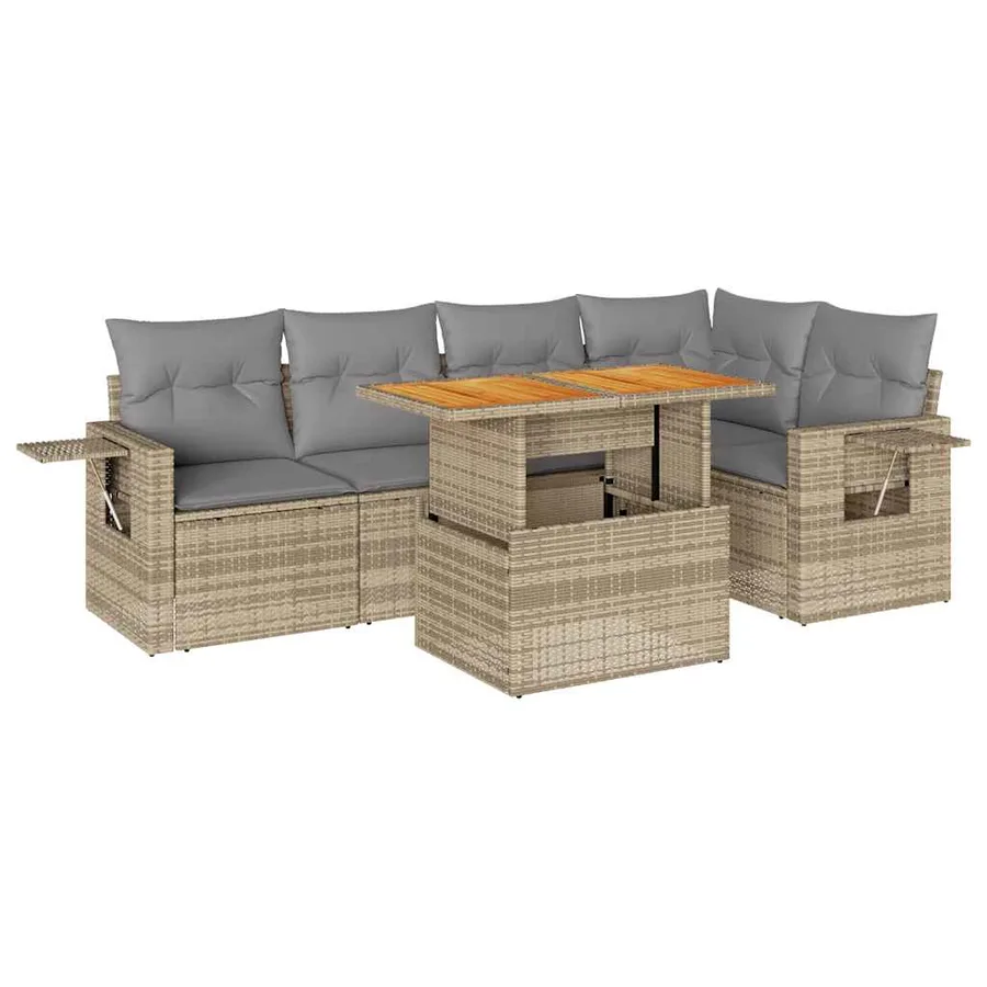 Salon de jardin avec coussins 6 pcs beige résine tressée - 2
