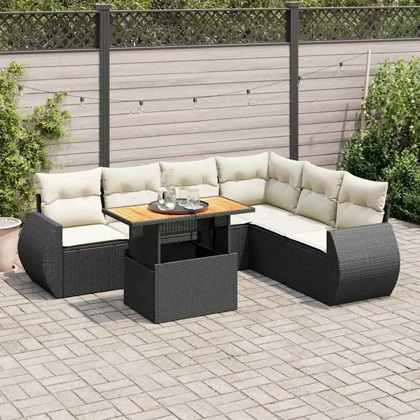 Salon de jardin 7 pcs avec coussins noir résine tressée 62 x 62 x 69 cm - 66,0 kg