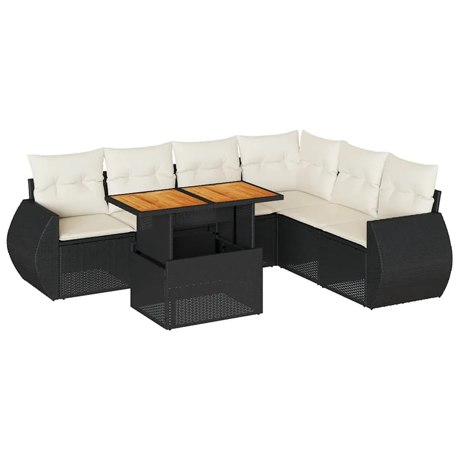 Salon de jardin 7 pcs avec coussins noir résine tressée 62 x 62 x 69 cm - 66,0 kg - 2