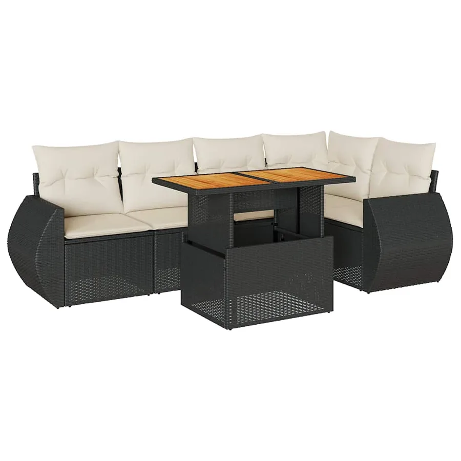Salon de jardin 6 pcs avec coussins noir résine tressée - 2