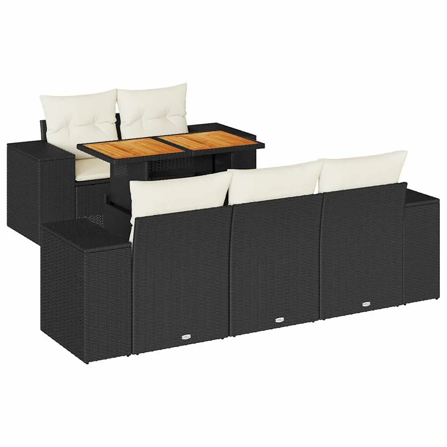 Salon de jardin 6 pcs avec coussins noir résine tressée - 2