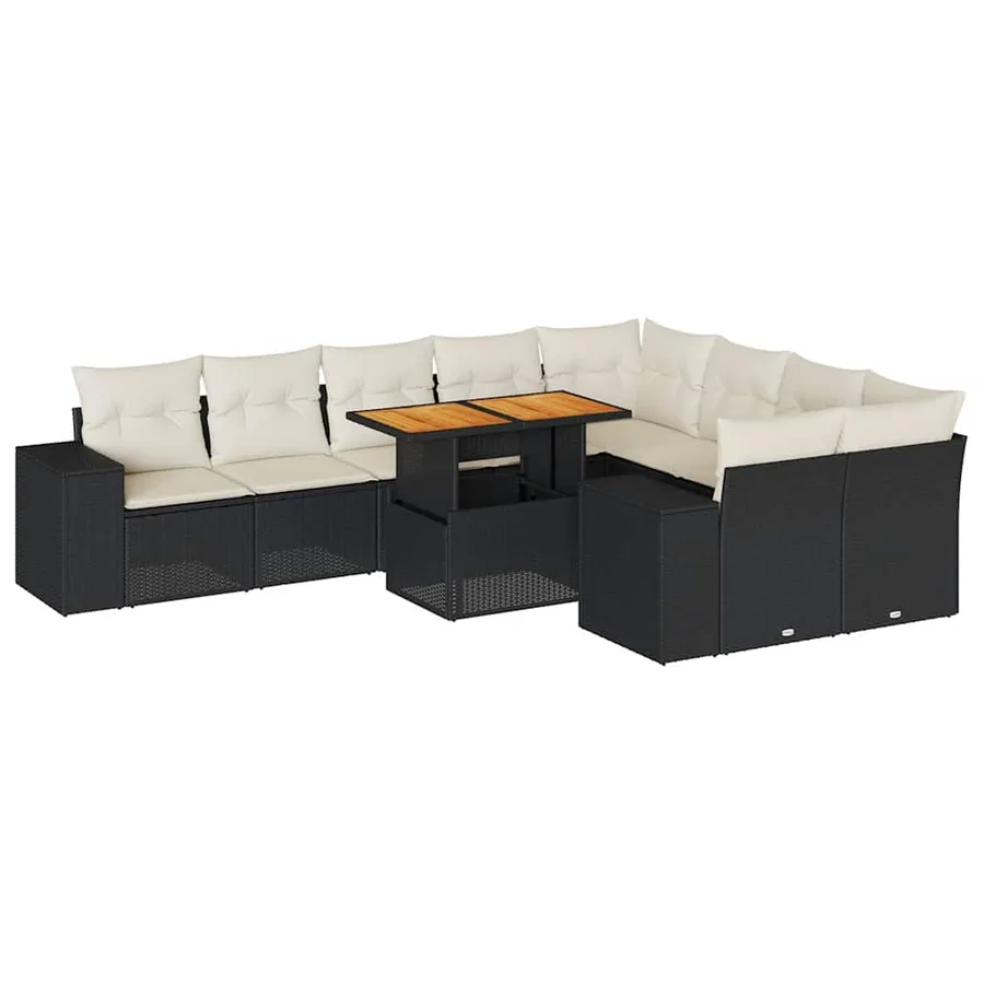 Salon de jardin 10 pcs avec coussins noir résine tressée acacia - 2