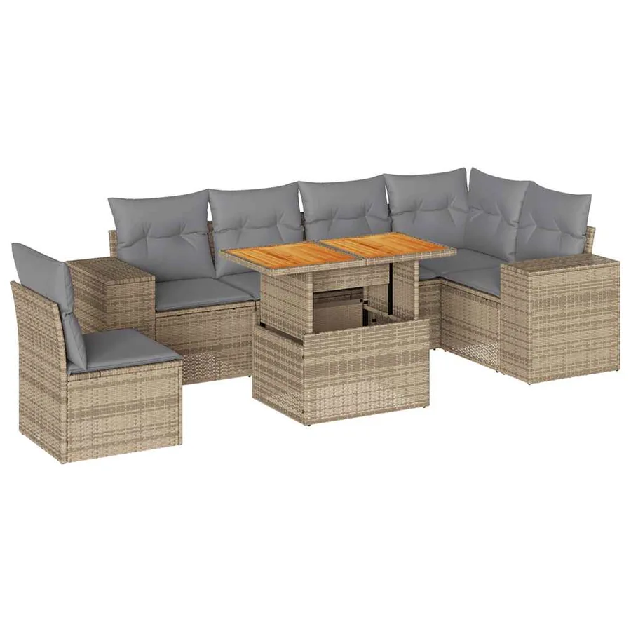 Salon de jardin avec coussins 7 pcs beige résine tressée - 2