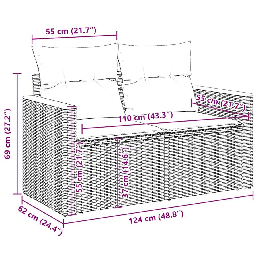 Ensemble de canapés de jardin 11 pcs et coussins rotin acacia - 15