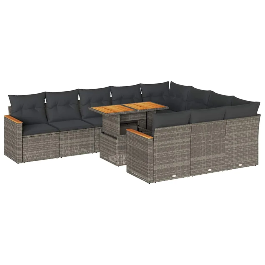 Ensemble de canapés de jardin 11 pcs et coussins rotin acacia - 2
