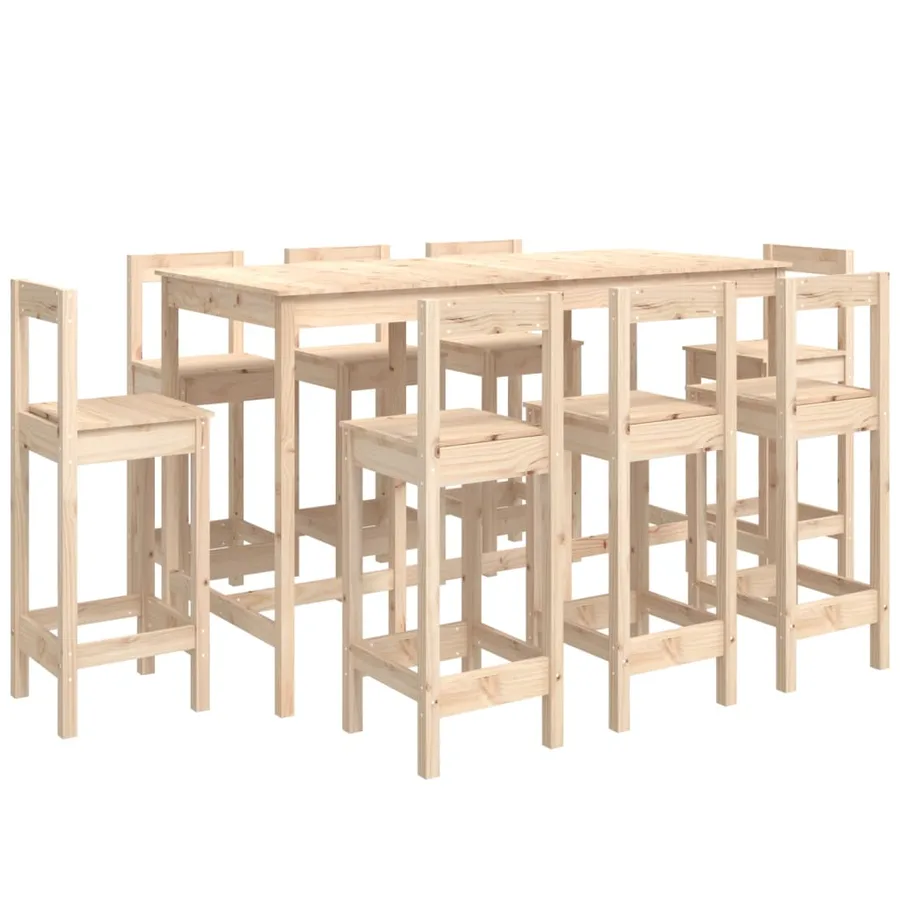 Ensemble de bar 9 pcs Bois de pin massif - 2