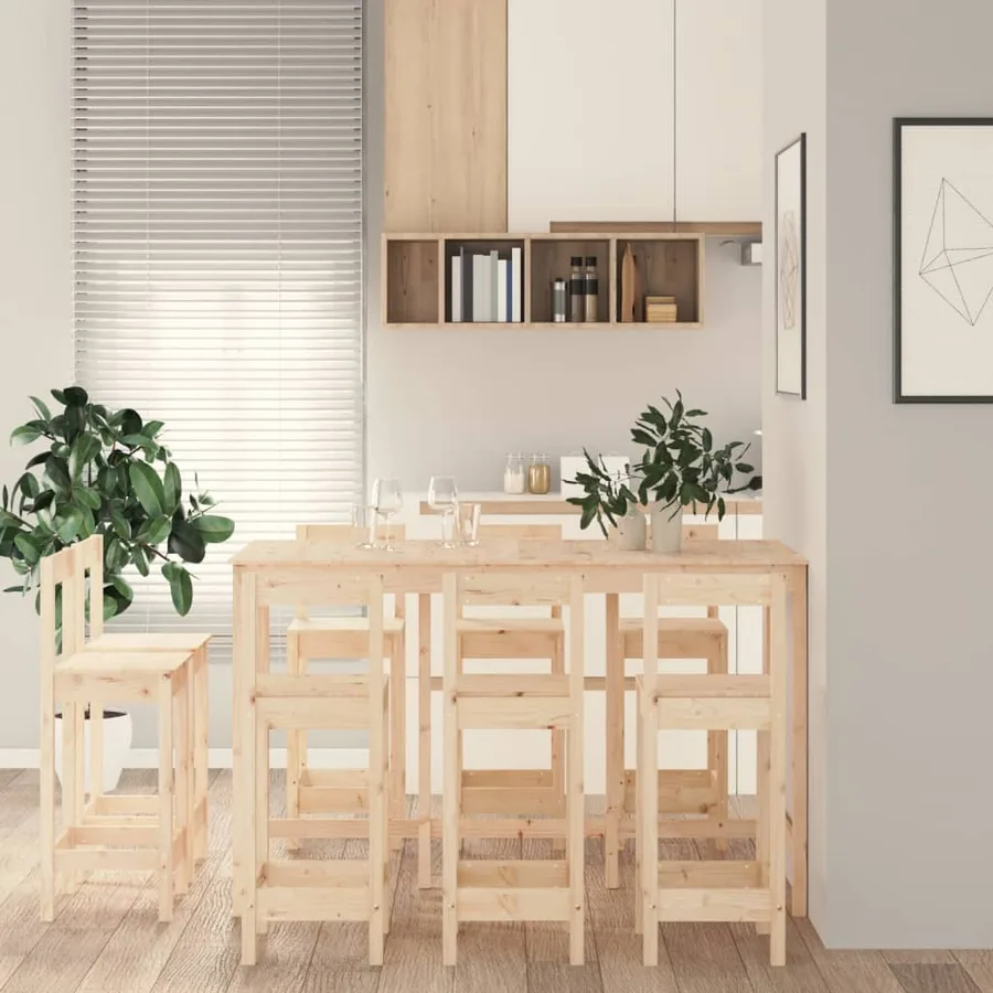 Ensemble de bar 9 pcs Bois de pin massif - 6