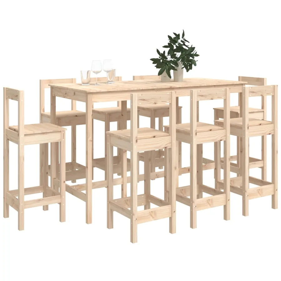 Ensemble de bar 9 pcs Bois de pin massif - 7