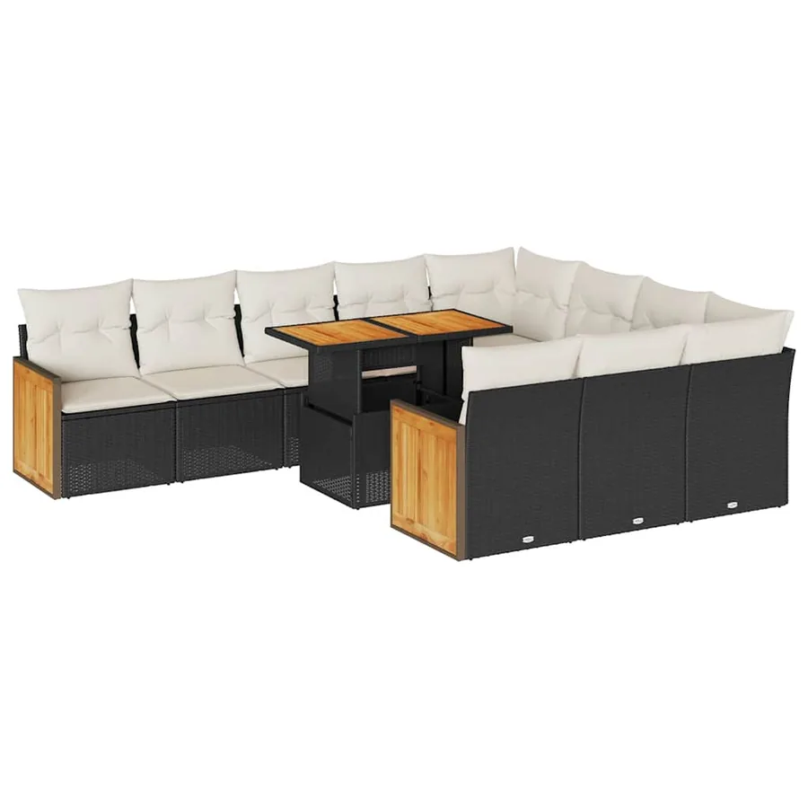Ensemble de canapés de jardin 11 pcs et coussins rotin acacia - 2