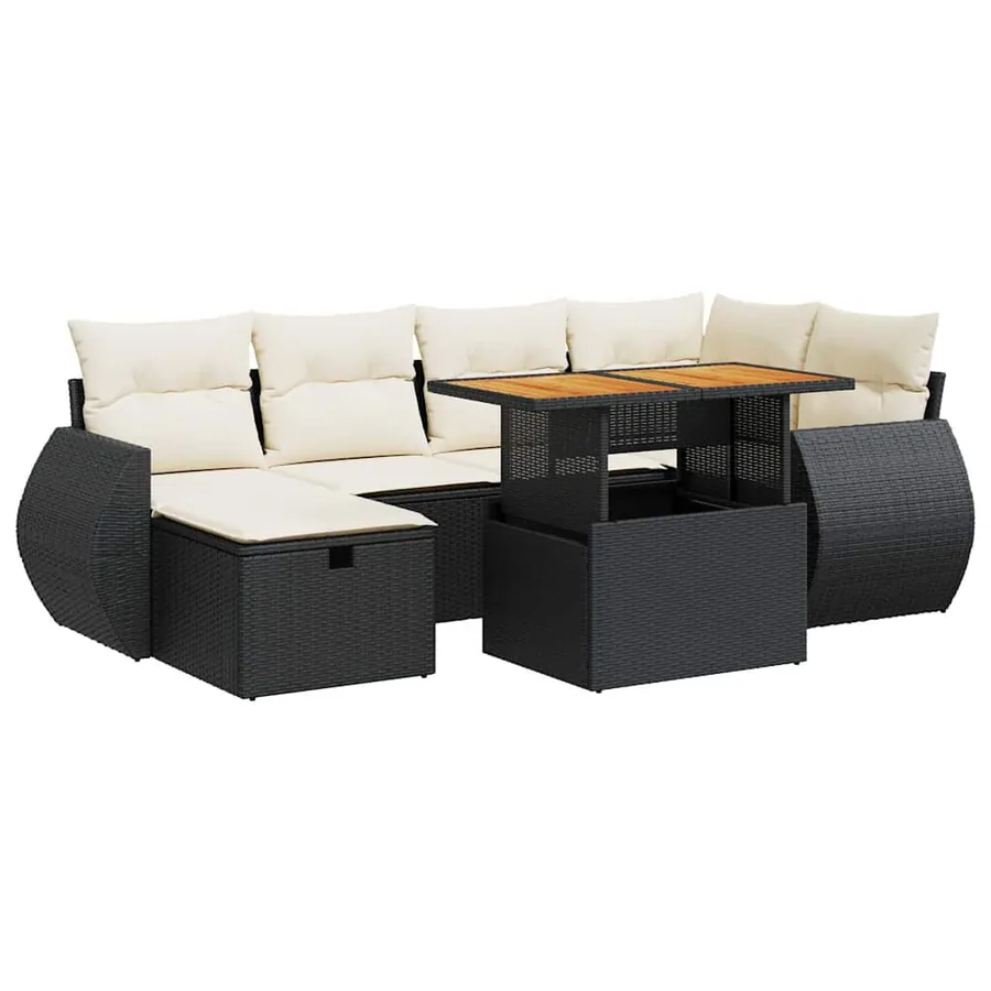 Salon de jardin avec coussins 8 pcs noir résine tressée acacia - 2