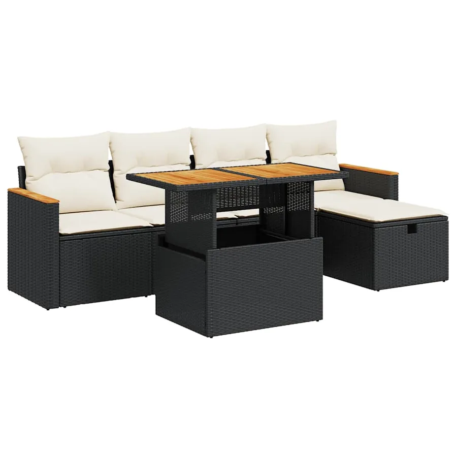 Salon de jardin 6 pcs avec coussins noir résine tressée - 2