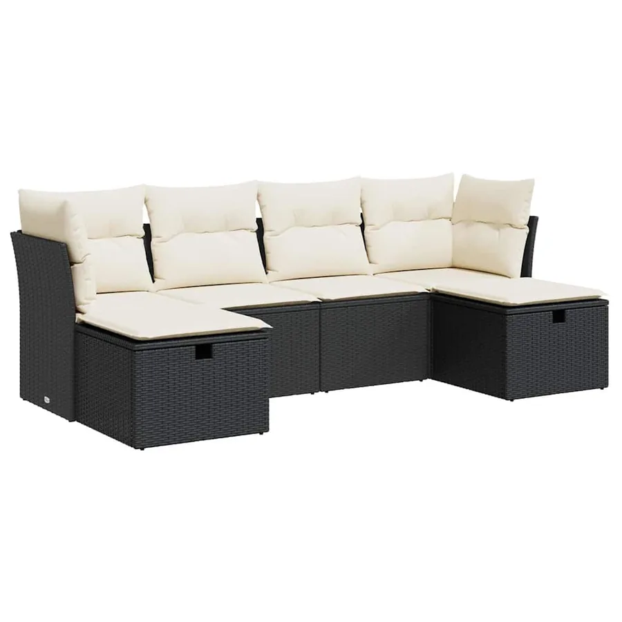 Salon de jardin 6 pcs avec coussins noir résine tressée - 2