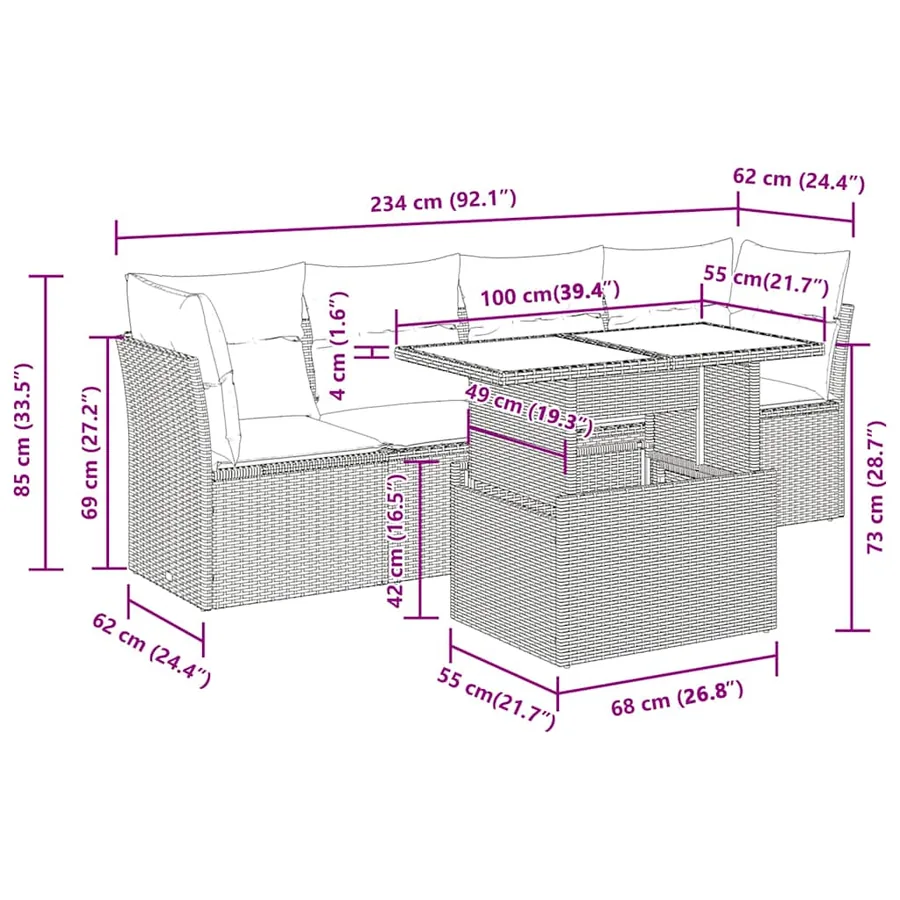 Salon de jardin avec coussins 5 pcs beige résine tressée - 11