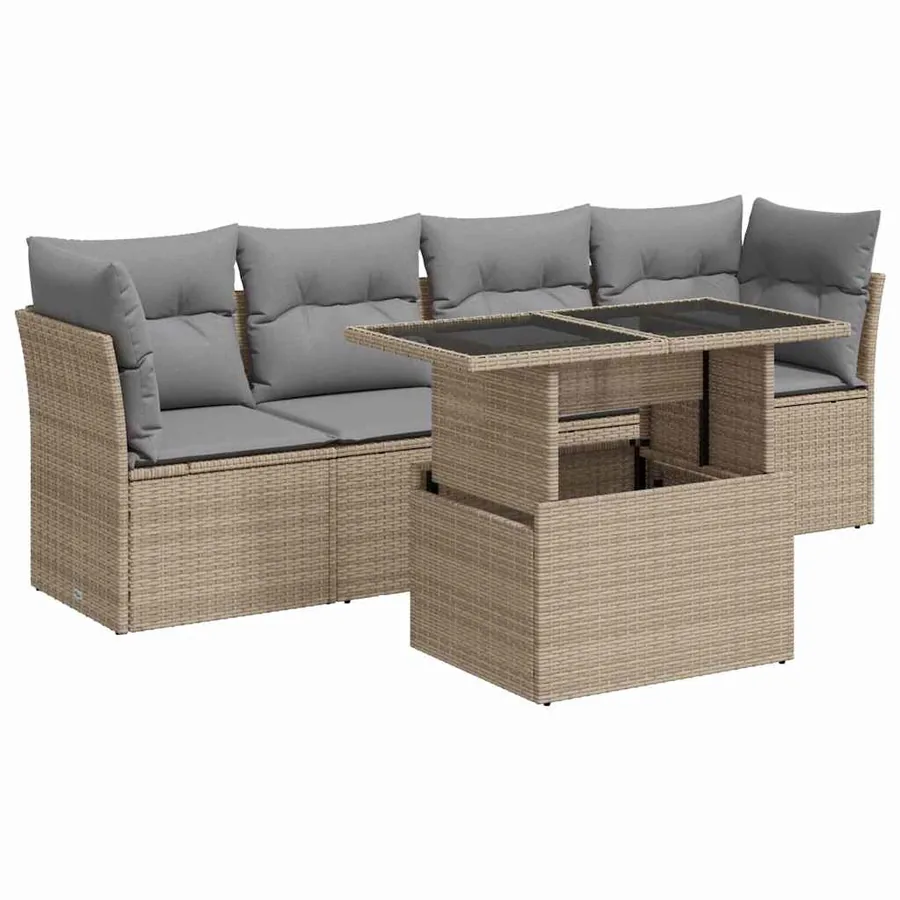 Salon de jardin avec coussins 5 pcs beige résine tressée - 2