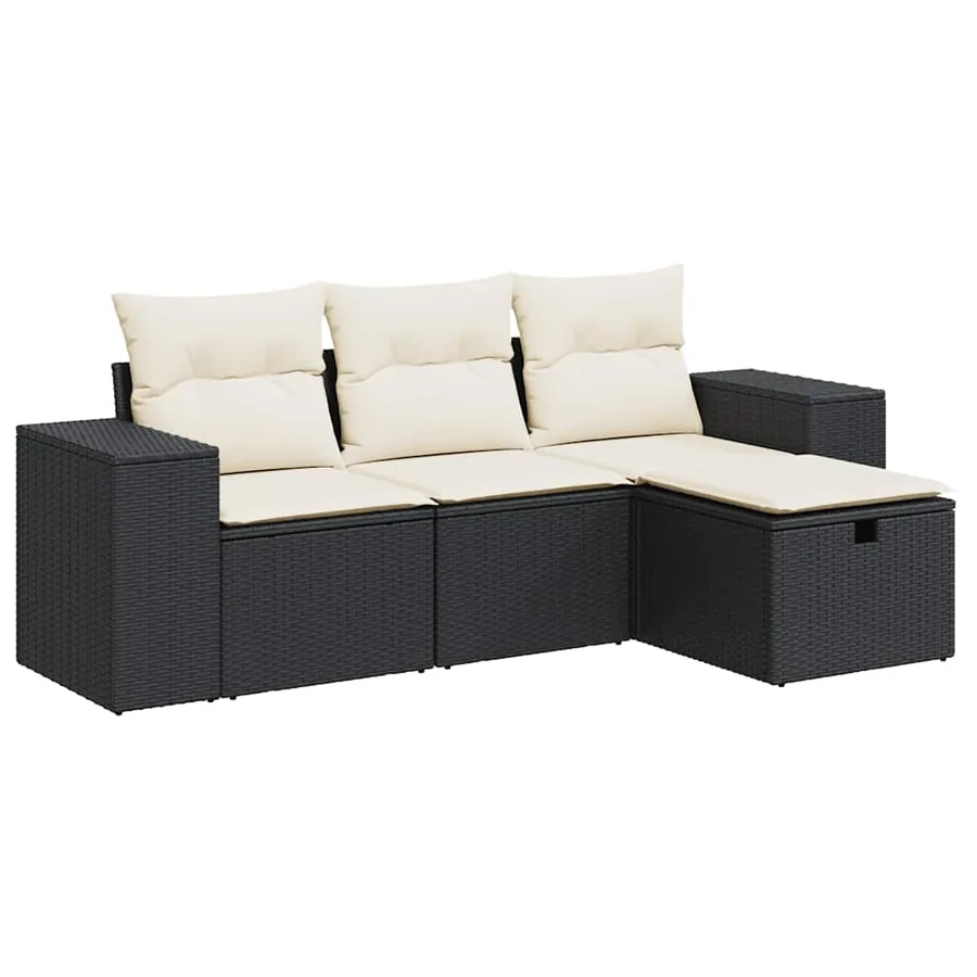 Salon de jardin 4 pcs avec coussins noir résine tressée - 2