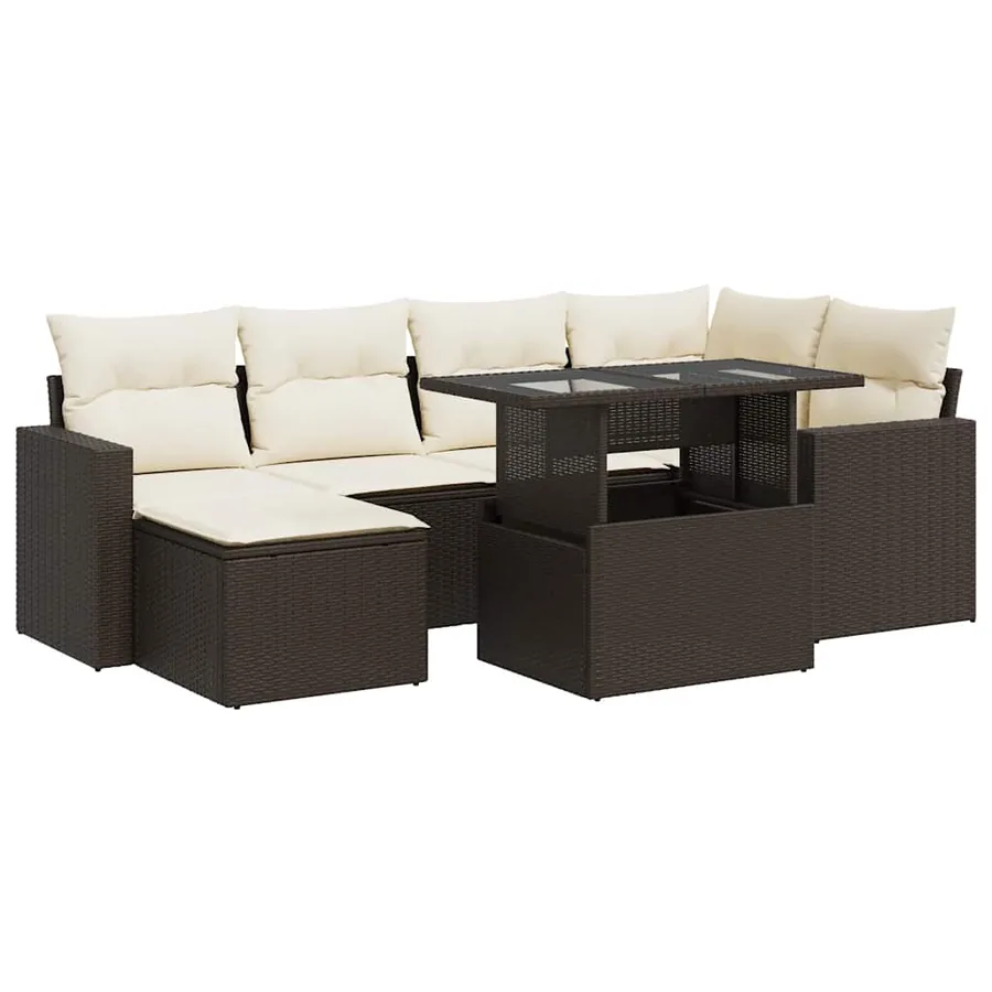 Salon de jardin avec coussins 7 pcs marron résine tressée - 2