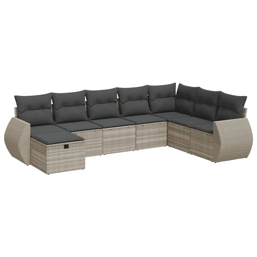 Salon de jardin 8 pcs avec coussins gris clair résine tressée - 2