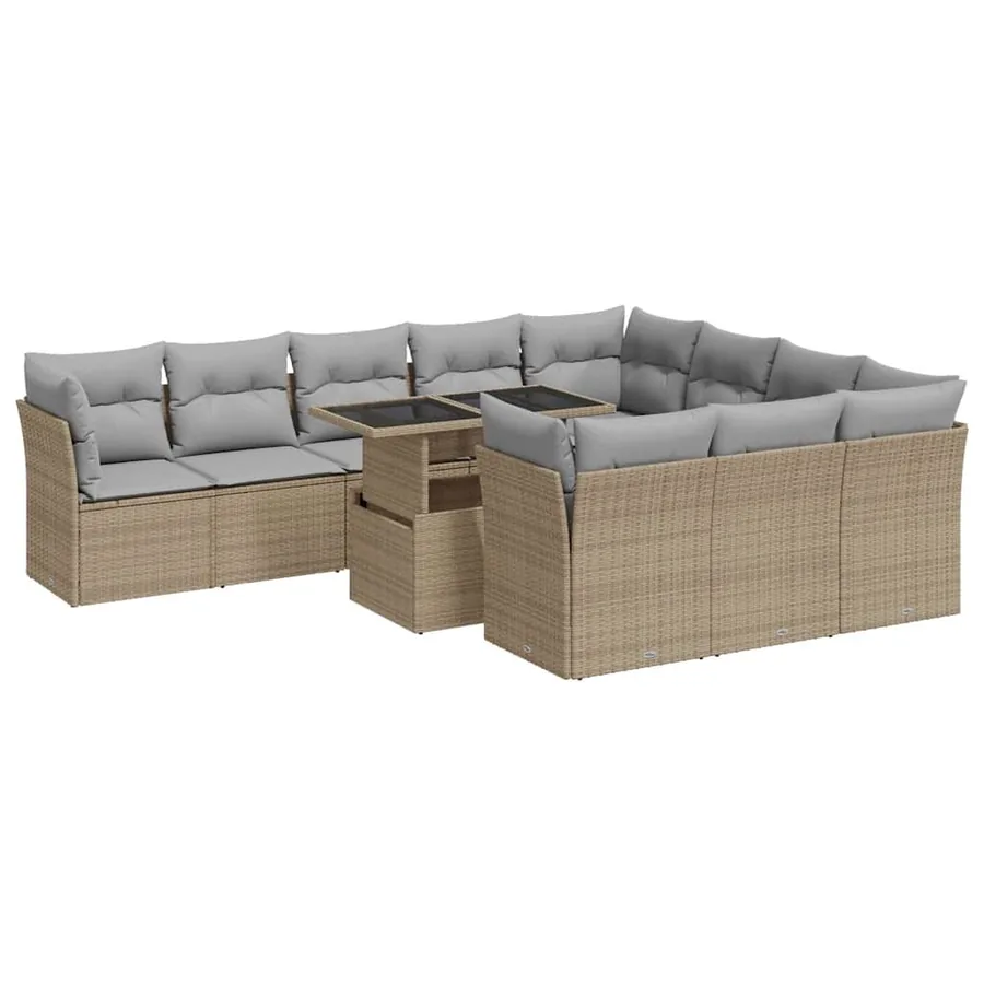 Salon de jardin 11 pcs avec coussins beige résine tressée - 2