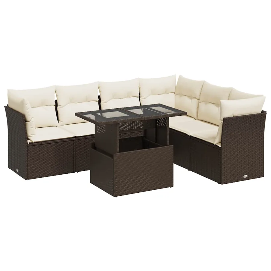 Salon de jardin avec coussins 7 pcs marron résine tressée - 2