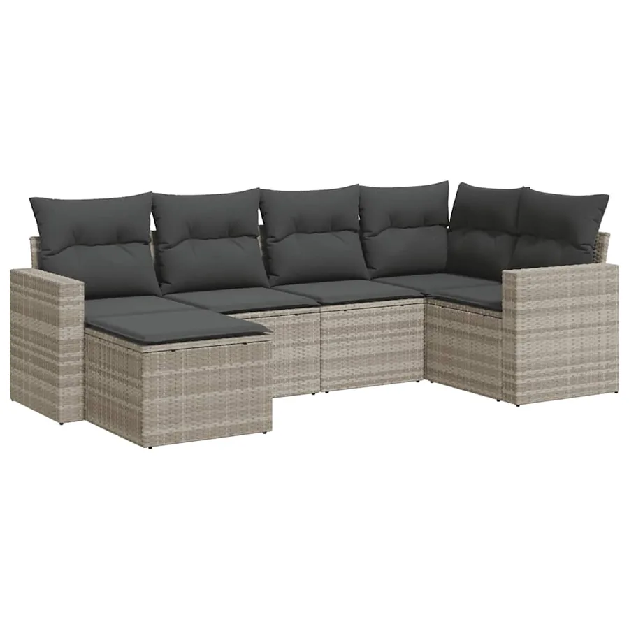 Salon de jardin 6 pcs avec coussins gris clair résine tressée - 2