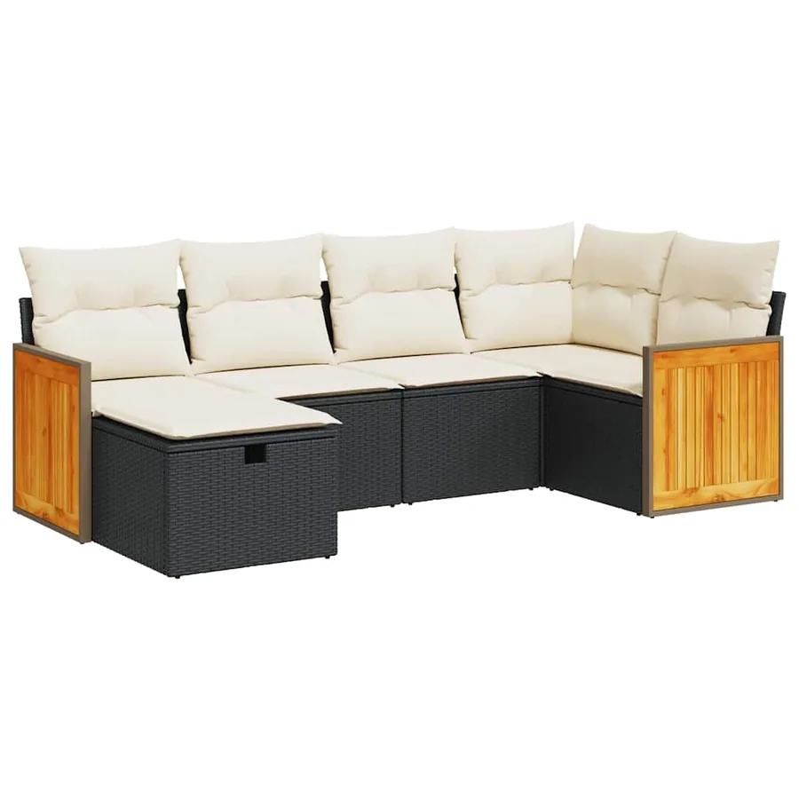 Salon de jardin 6 pcs avec coussins noir résine tressée - 2