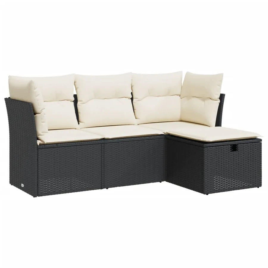 Salon de jardin 4 pcs avec coussins noir résine tressée - 2