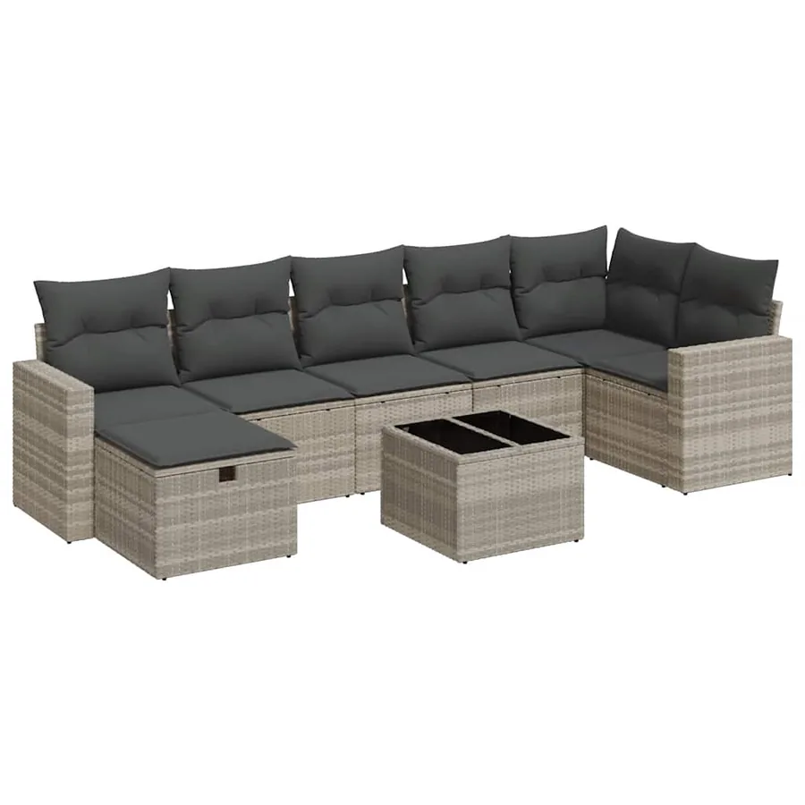 Salon de jardin 8 pcs avec coussins gris clair résine tressée - 2